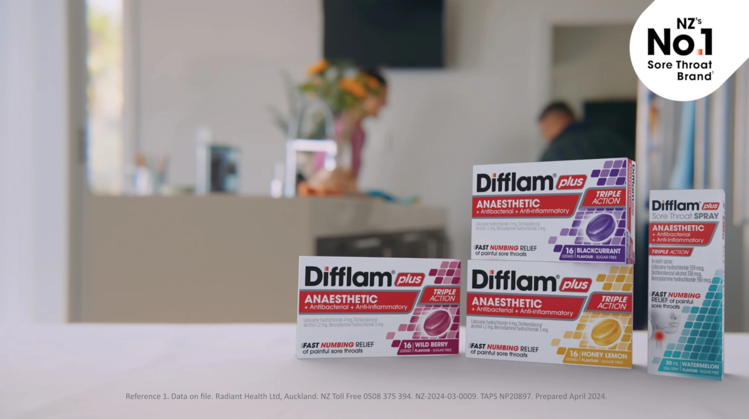 Boxes of Difflam.New Zealand’s No.1 Sore Throat Brand.