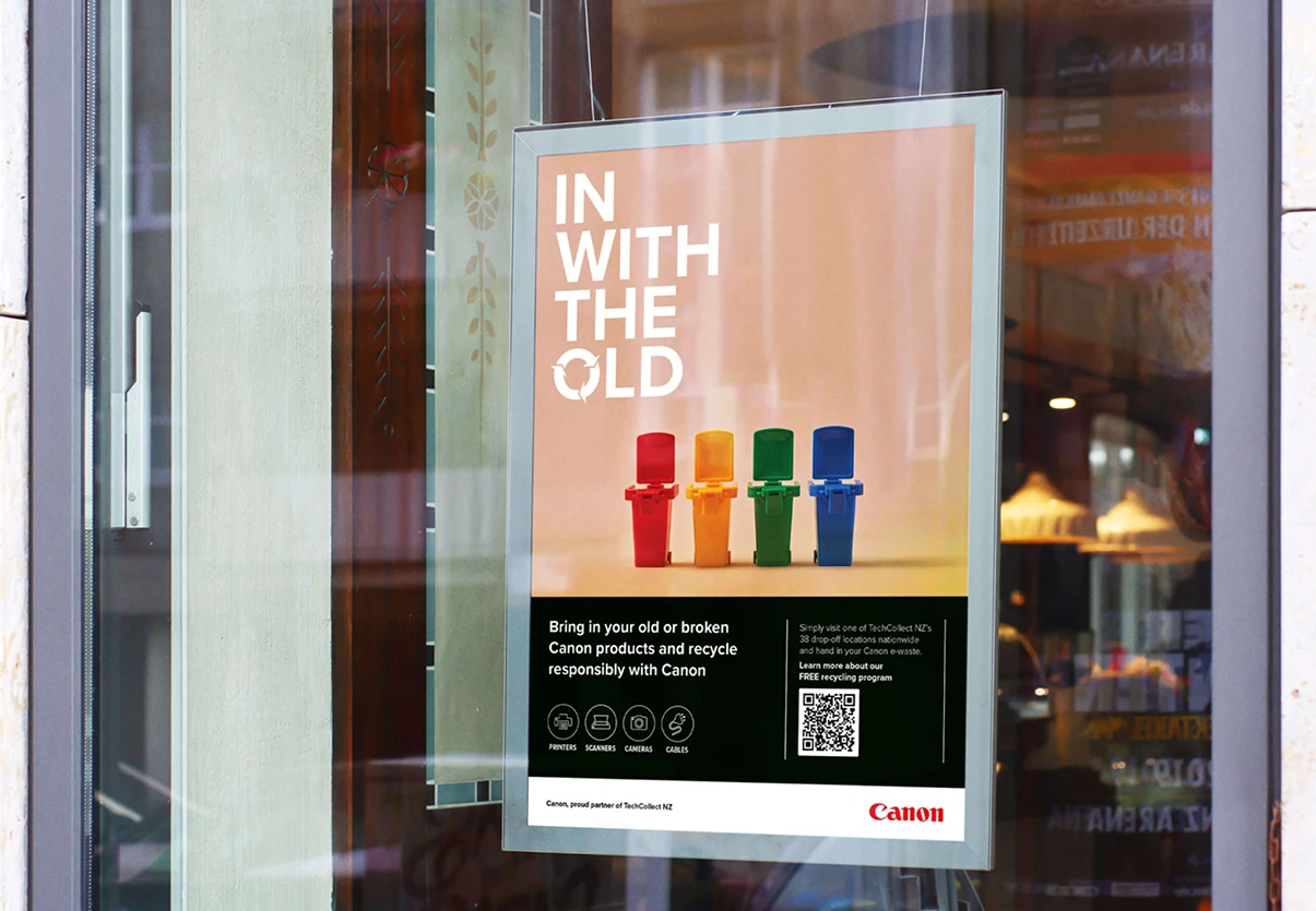 Out is the new in. A creative play on words to increase awareness of Canon’s commitment to sustainability.